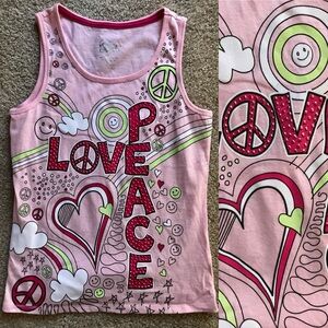 JUSTICE Vintage Y2K Peace and Love RHINESTONE TANK TOP Size Medium 12